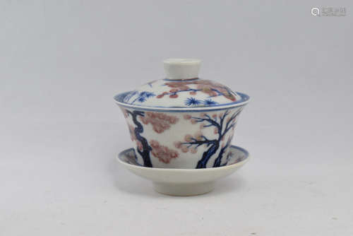 An Red in Blue and White Tea Cup Set