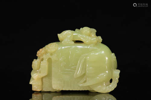 Yellow Jade Elephant with Child Ornament