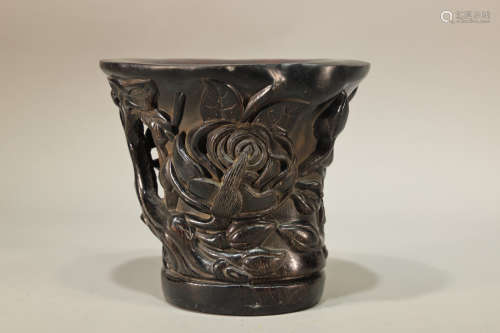Horn Carved Flower Cup