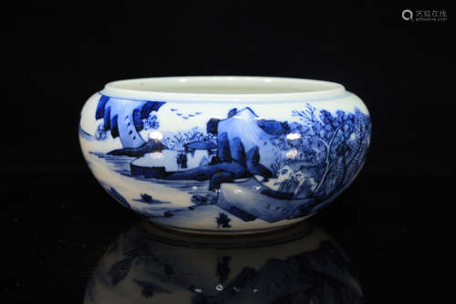 Blue and White Landscape Porcelain Washer