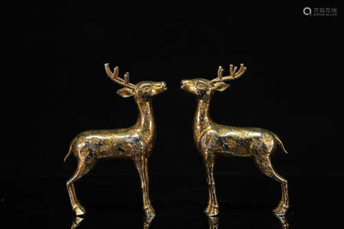 Pair of Gilt Dear Figure Statue