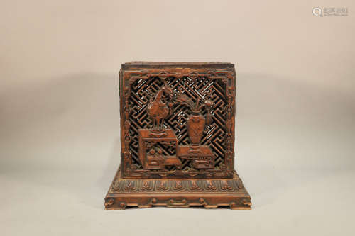 Hollow Carved Crane Boxwood Incense Burner