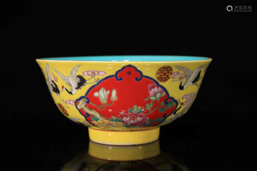 Yellow Base Flower Pattern Porcelain Bowl