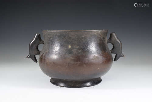 A Double Ear Bronze Incense Burner