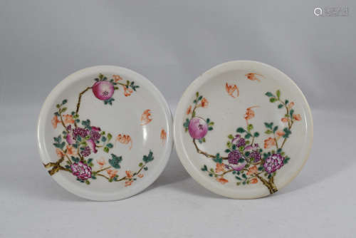 A Pair Famille Rose High Feet Porcelain Plate