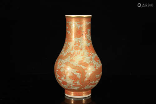 Red Base Drawing Dragon Porcelain Vase