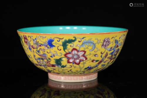 Yellow Base Flower Pattern Porcelain Bowl