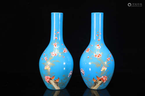 Pair of Blue Base Porcelain Vase