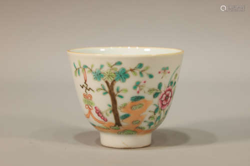 Famille Rose Flower Pattern Porcelain Cup