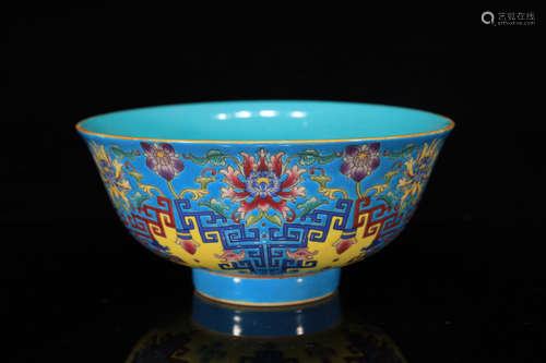 Blue Base Flower Pattern Porcelain Bowl