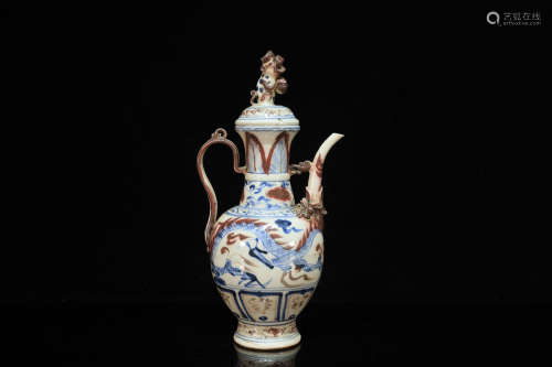 Red in Blue and White Porcelain Pot