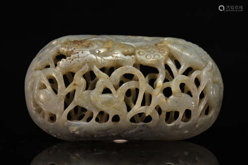 Hollow Carved Bird with Lotus Jade Flake