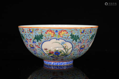 Blue Base Flower Pattern Porcelain Bowl