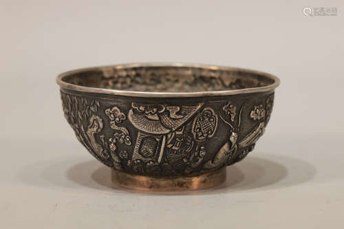 Silver Character Pattern Bowl