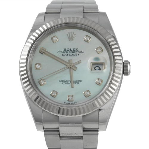 Rolex Datejust 41mm SS/18K Watch W/MOP Diamond Dial