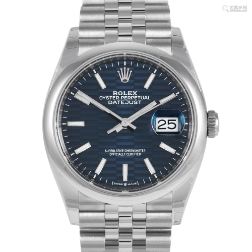 Rolex Oyster Perpetual Datejust 36mm Watch W/Blue Dial