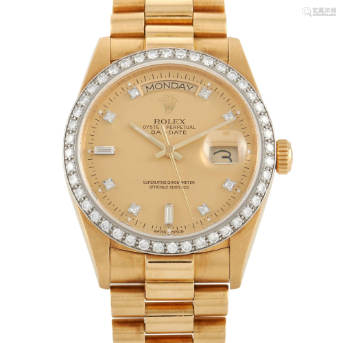 Rolex Day-Date 42mm 18K Watch W/Diamond Lemon Dial