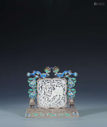 Old Tibetan Sterling Silver Blue inlaid Xinjiang Hotan jade ...