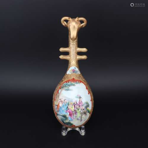 Enamel colored figure Pipa of Qing Dynasty