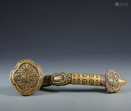 Old Tibetan copper gilded longevity word Ruyi