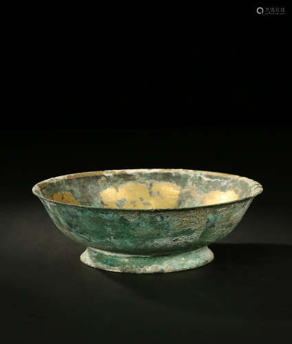 Gilded bowl of old Tibetan bronzes