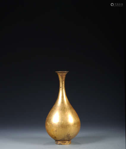 old Tibetan copper gilded plain surface clean bottle