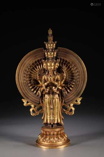 18th century gilded thousand hand Guanyin statue