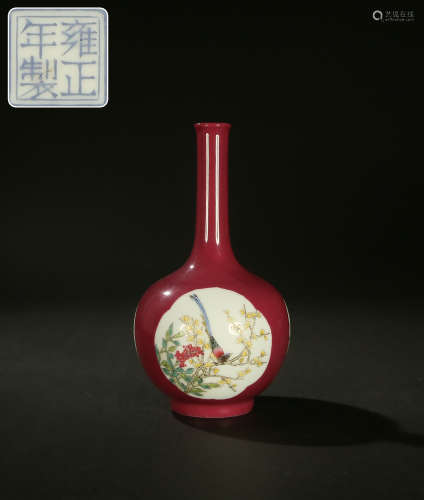 [Qing Yongzheng carmine lotus cup pair]