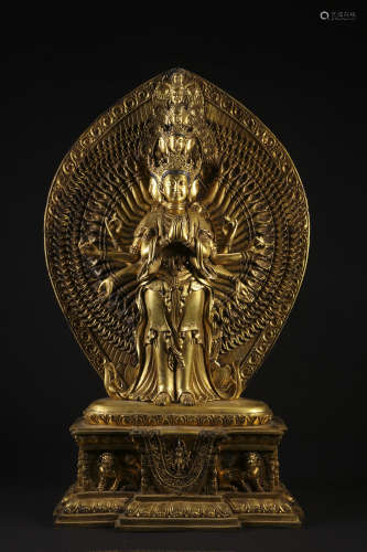 Copper gilded thousand hand Guanyin ornament