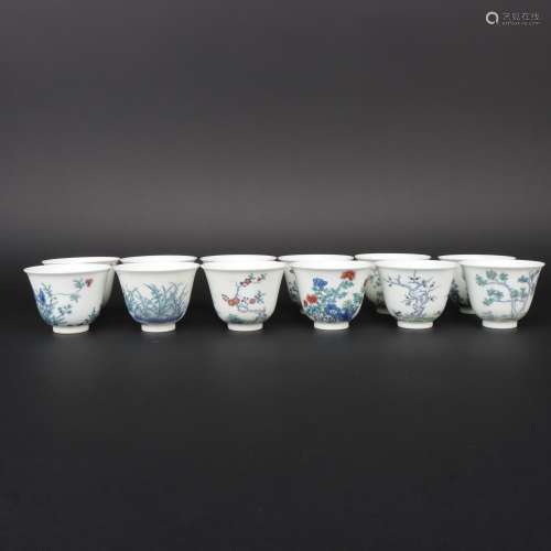 A set of qingdoucai twelve flower god cup