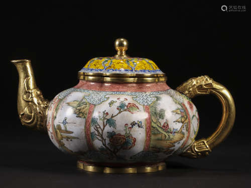 Copper plated enamel teapot