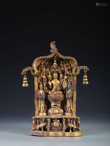 Old Tibetan bronze gilded Ten Thousand Buddhas Buddhist nich...