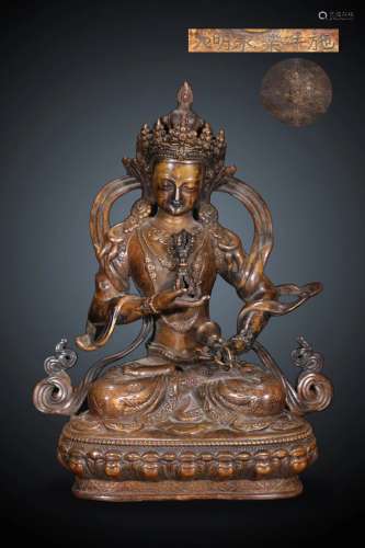 Ming Dynasty precision cast bronze Vajra sitting statue