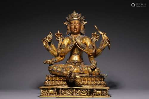 In the Qing Dynasty, the bronze gilded and inlaid with pine ...