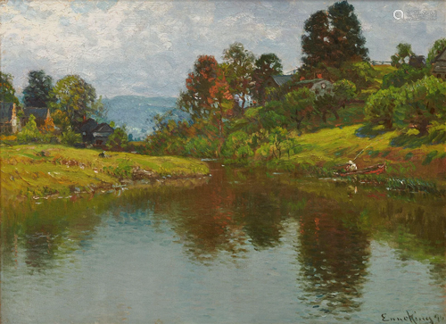 JOHN JOSEPH ENNEKING, (American, 1841-1916), Along the Banks...