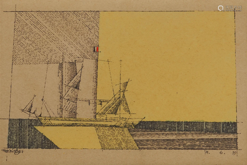 LYONEL FEININGER, (American, 1871-1956), The Bark with Flag,...