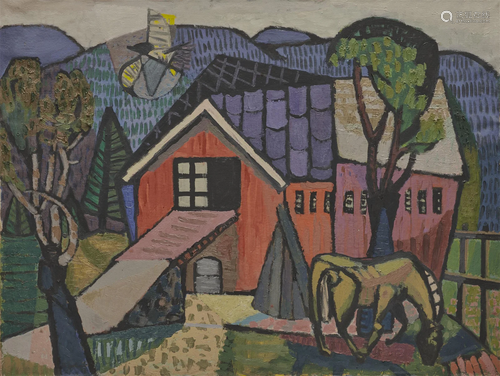 THORE HERAMB, (Norwegian, 1916-2014), Farmhouse Scene, 1947