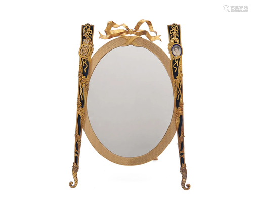 CARTIER 18K Gold, Diamond, and Velvet Framed Mirror