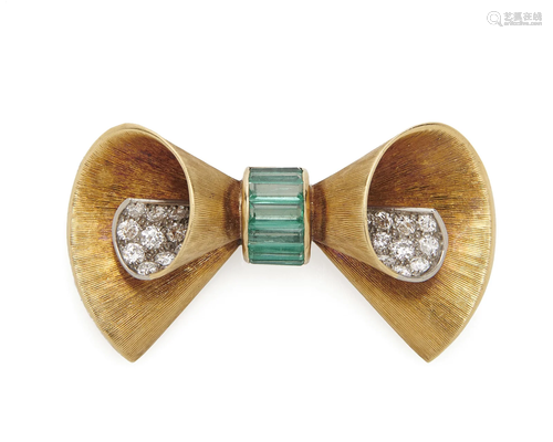 18K Gold and Diamond Bow Brooch