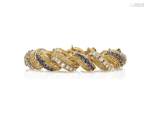 14K Gold, Sapphire, and Diamond Bracelet