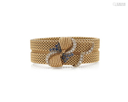 14K Gold, Sapphire, and Diamond Bracelet