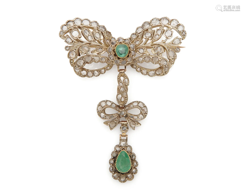 Platinum, Gold, Emerald, and Diamond Brooch