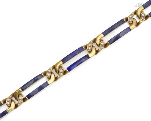 18K Gold, Lapis Lazuli, and Diamond Bracelet