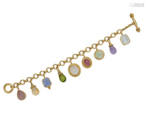 ELIZABETH LOCKE 19K Gold, Glass Intaglio, and Gemset Charm B...