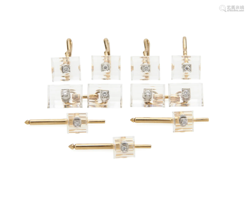 14K Gold, Rocky Crystal, and Diamond Dress Set