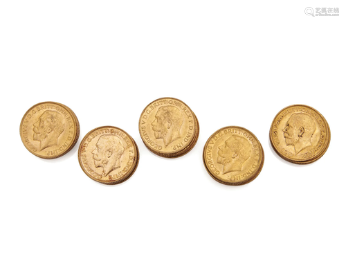 Collection of 25 British Sovereign Gold Coins, George V, 191...