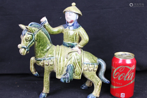 Antique Chinese Tang San Cai Porcelain Horse riding Figure