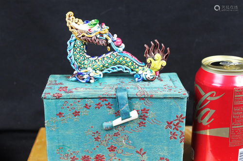 Antique Chinese Hand Carved Wu Cai Color Dragon Statue