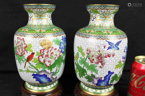 A Pair Chinese Cloisonne Vase w/ stands