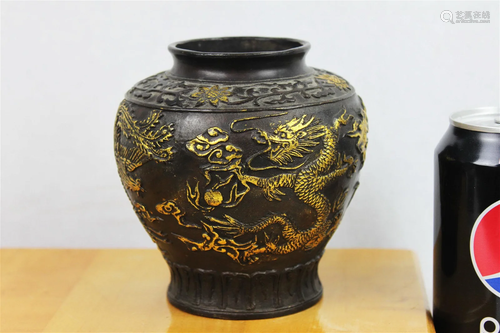 Antique Chinese Bronze Gold Gild Vase